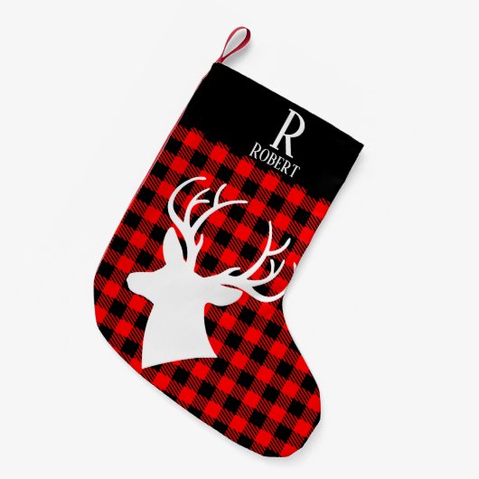 Rustikales rotes Buffalo Kariert kariertes Monogra Kleiner Weihnachtsstrumpf (Vorderansicht (hängend))