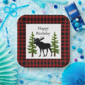 Rustikales Rotes Buffalo Kariert mit Elche Geburts Pappteller (Party)