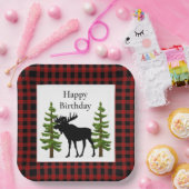 Rustikales Rotes Buffalo Kariert mit Elche Geburts Pappteller (Party)