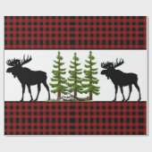 Rustikales Rotes Buffalo Kariert mit Elche Silhoue Geschenkpapier (Flach)