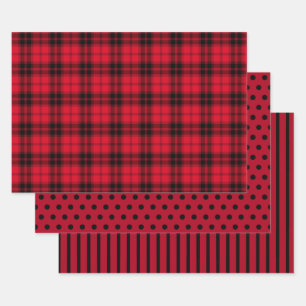 Rustikales Rotes Buffalo Kariert Polka Dots Streif Geschenkpapier Set