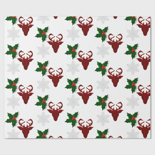 Rustikales Rotes Buffalo Karierte Hirschschschneef Geschenkpapier (Flach)