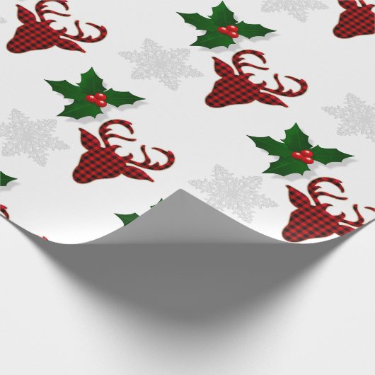 Rustikales Rotes Buffalo Karierte Hirschschschneef Geschenkpapier (Ecke)