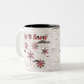 Rustikales Rotes Buffalo Karierte Schneeflocken au Zweifarbige Tasse (Vorderseite Links)