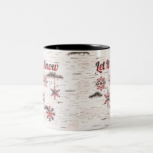 Rustikales Rotes Buffalo Karierte Schneeflocken au Zweifarbige Tasse (Mittel)