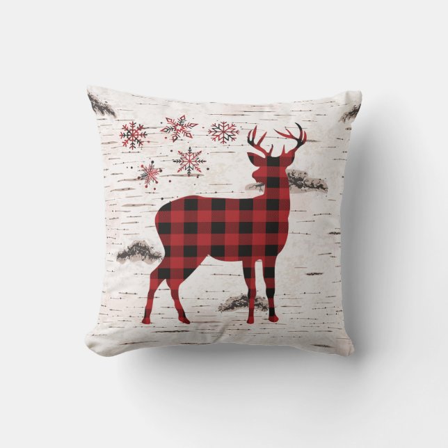 Rustikales Rotes Buffalo Karierte Schneeflocken-Re Kissen (Vorderseite)