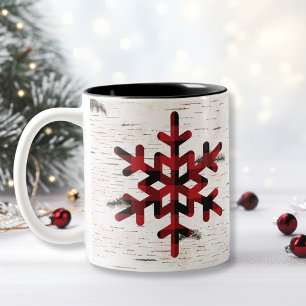 Rustikales Rotes Buffalo Karierte Schneeflocken We Zweifarbige Tasse