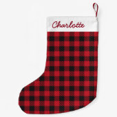 Rustikales Rotes Buffalo Karierter Personalisierte Kleiner Weihnachtsstrumpf (Rückseite)