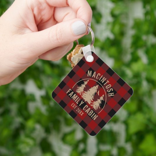 Rustikales Rotes Buffalo Karierter Wald Name Schlüsselanhänger (Hand)
