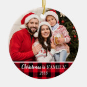 Rustikales Rotes Buffalo Kariertes Foto Weihnachts Keramik Ornament (Vorne)