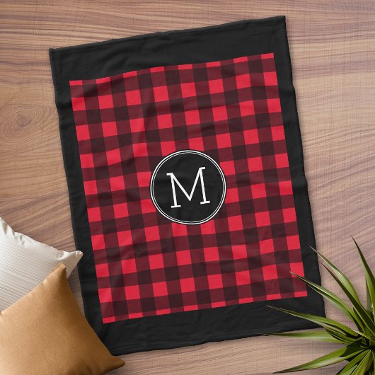 Rustikales rotes Buffalo Kariertes Muster Monogram Fleecedecke