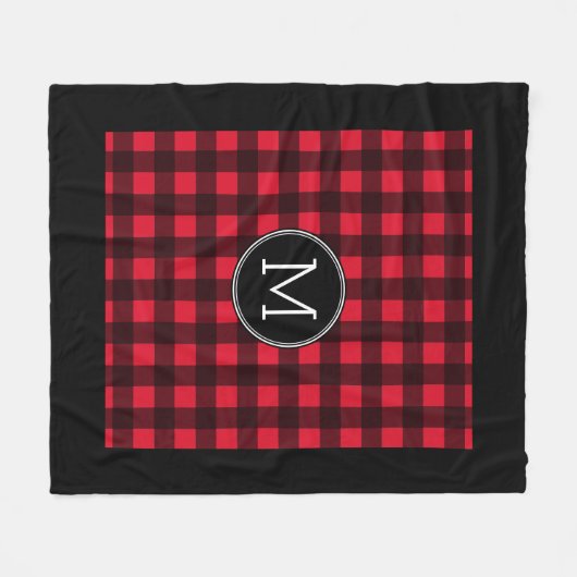 Rustikales rotes Buffalo Kariertes Muster Monogram Fleecedecke (Vorderseite (Horizontal))