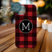 Rustikales rotes Buffalo Kariertes Muster Monogram iPhone 15 Hülle