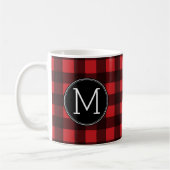 Rustikales rotes Buffalo Kariertes Muster Monogram Kaffeetasse (Links)