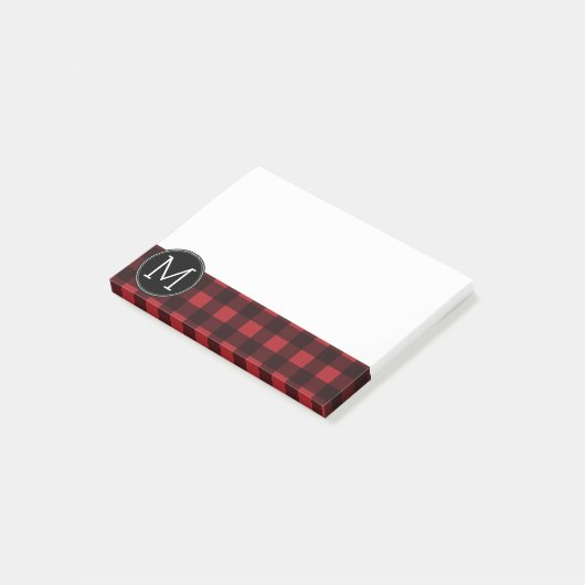 Rustikales rotes Buffalo Kariertes Muster Monogram Post-it Klebezettel (angewinkelt)