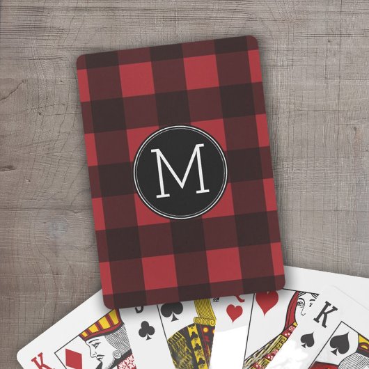 Rustikales rotes Buffalo Kariertes Muster Monogram Spielkarten