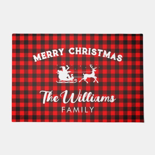 Rustikales Rotes Buffalo Karo Personalisiert Weihn Fußmatte (Vorderseite)