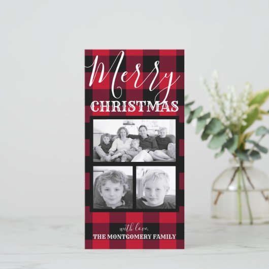 Rustikales Rotes Buffalo Karo Weihnachten 3 Fotos (Stehend Vorderseite)