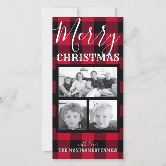 Rustikales Rotes Buffalo Karo Weihnachten 3 Fotos (Vorderseite)