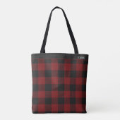 Rustikales rotes Buffalo-Karo-Winter-Monogramm Tasche (Rückseite)