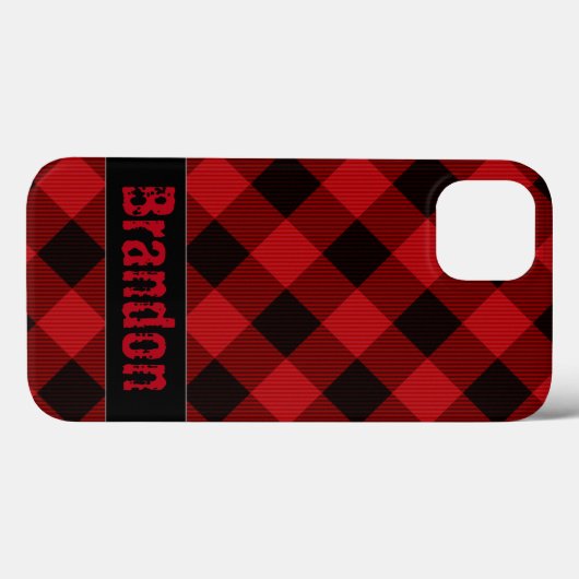 Rustikales, rotes Büffel kariert - mit Monogramm Case-Mate iPhone Hülle (Rückseite (Horizontal))