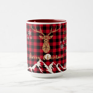 Rustikales Rotes Büffel Kariert Rentier Weihnachts Tasse