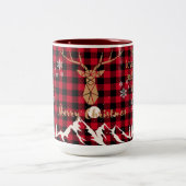 Rustikales Rotes Büffel Kariert Rentier Weihnachts Tasse (Mittel)
