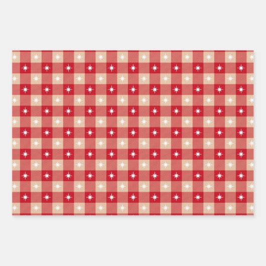 Rustikales rotes Büffel karierte Weihnachtslichter Geschenkpapier Set (Vorderseite 2)