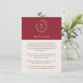 Rustikales Rotes einfaches, elegantes Monogramm De Begleitkarte (Stehend Vorderseite)