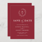 Rustikales Rotes einfaches Monogramm Save The Date (Vorne/Hinten)