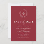 Rustikales Rotes einfaches Monogramm Save The Date (Vorderseite)