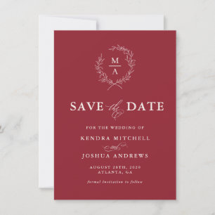 Rustikales Rotes einfaches Monogramm Save The Date
