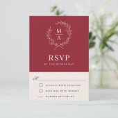 Rustikales Rotes einfaches Monogramm-UAWG RSVP Karte (Stehend Vorderseite)