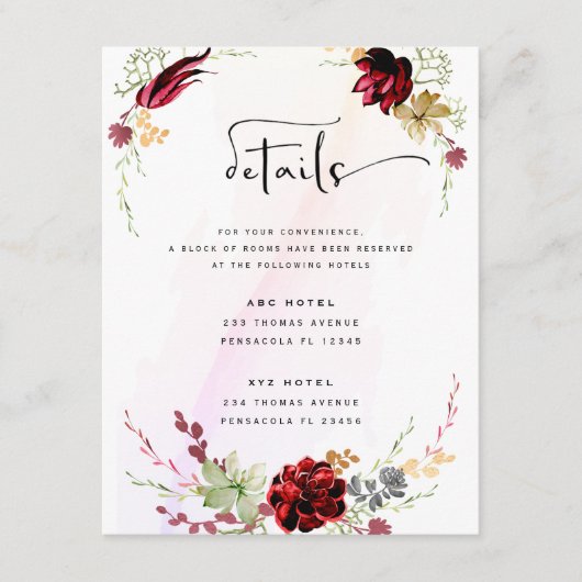 Rustikales Rotes Elegantes Blumenladen Begleitkarte (Vorderseite)