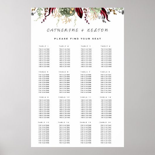 Rustikales, rotes, elegantes Blumenmuster Poster (Vorne)