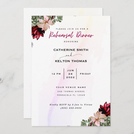 Rustikales Rotes Elegantes Probe Abendessen Einladung (Vorne/Hinten)