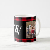 Rustikales rotes Foto-Monogramm des Büffel-Karo-2 Kaffeetasse (VorderseiteRechts)