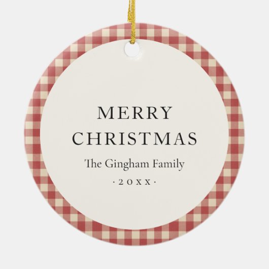 Rustikales Rotes Gingham Foto Modernes Weihnachten Keramik Ornament (Hinten)