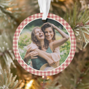 Rustikales Rotes Gingham Foto Modernes Weihnachten Ornament