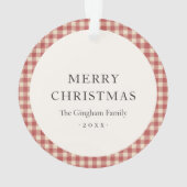Rustikales Rotes Gingham Foto Modernes Weihnachten Ornament (Rückseite)