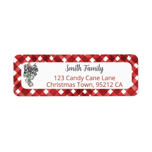 Rustikales rotes Gingham-Weihnachts-Rücksendeadres (Vorne)