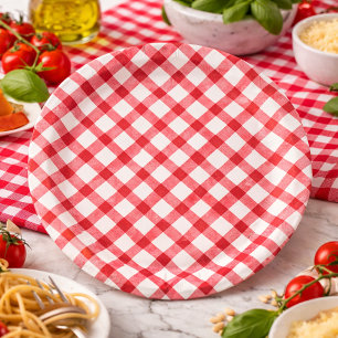 Rustikales rotes Ginghammuster Pappteller