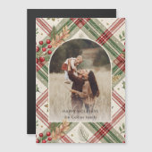 Rustikales Rotes Grün Kariert mit/Holly Arch 1 Fot Magnetkarte (Vorne/Hinten)