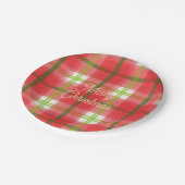 Rustikales Rotes Grün Kariertes Weihnachtsfest Par Pappteller (Schrägansicht)