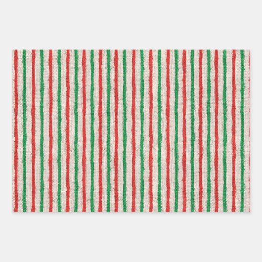 Rustikales Rotes Grün Streifen Burlap Urlaub Geschenkpapier Set (Vorderseite 3)