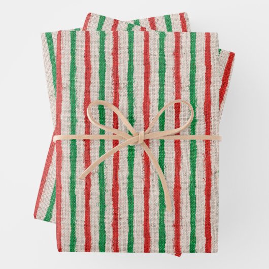 Rustikales Rotes Grün Streifen Burlap Urlaub Geschenkpapier Set (Beispiel)