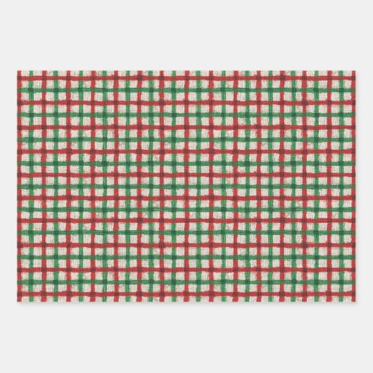 Rustikales Rotes Grün Tan Kariert Burlap Urlaub Geschenkpapier Set (Vorderseite 3)