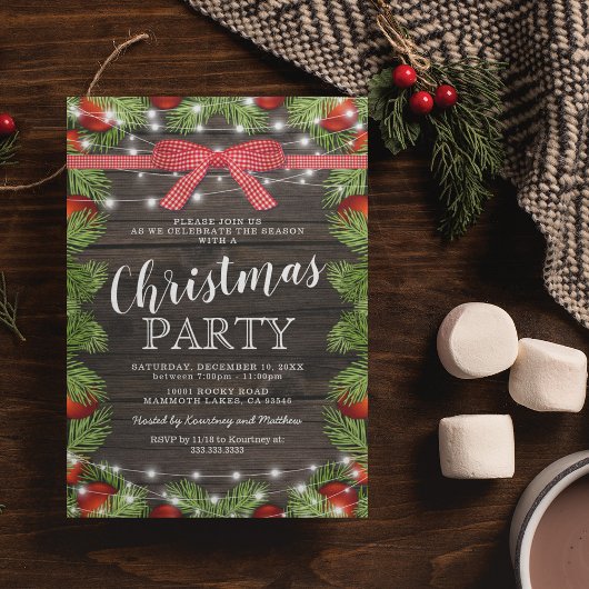 Rustikales Rotes Grün Weihnachtsfest-Party Einladung