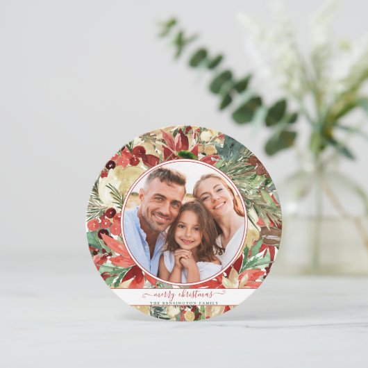 Rustikales Rotes Holiday Floral Weihnachten Foto (Stehend Vorderseite)