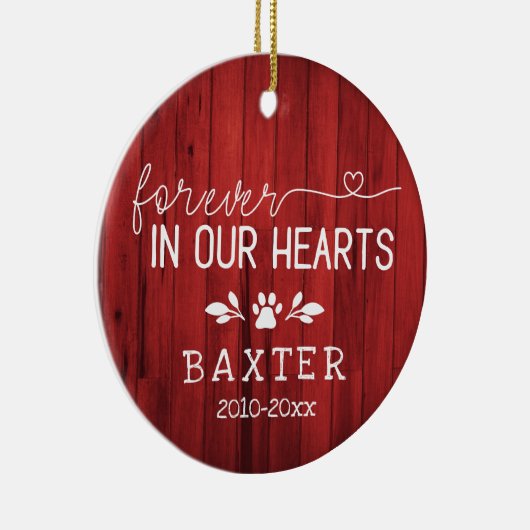 Rustikales Rotes Holz für immer in unserem Herz Pf Keramik Ornament (Rechts)